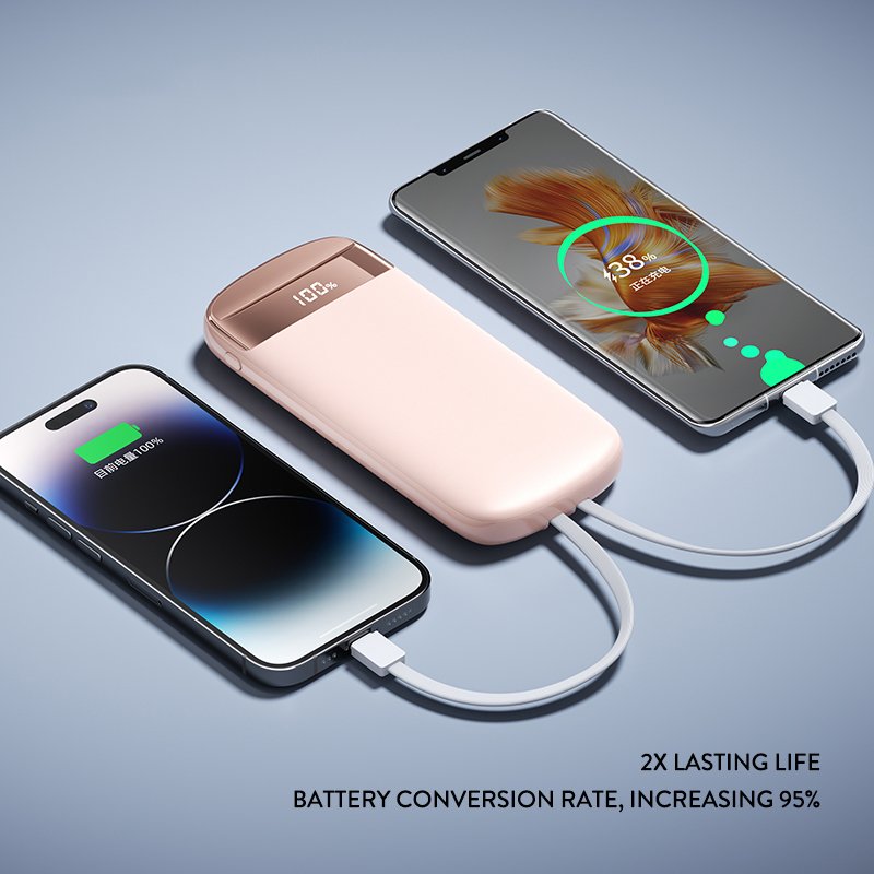 10000mAh 20000mAh mobile phone external battery charger customized logo portable mobile power bank with cable