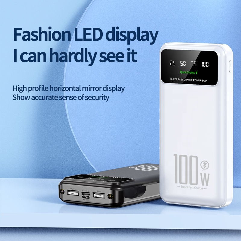 100w Super Fast Charge Ultra-thin Large Capacity Portable 20000 Mah Digital Display Phone Universal Mobile Power Bank