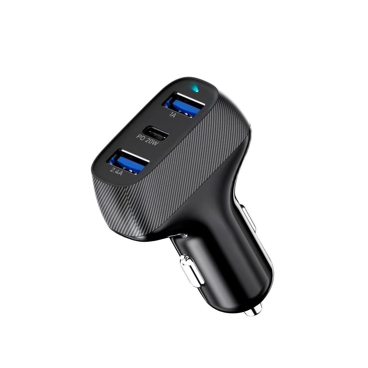 2024 New 37W PD Car Charging Charger QC3.0 Fast Charging Supports Customized USB Carbon Fiber Pattern Car Charging Device