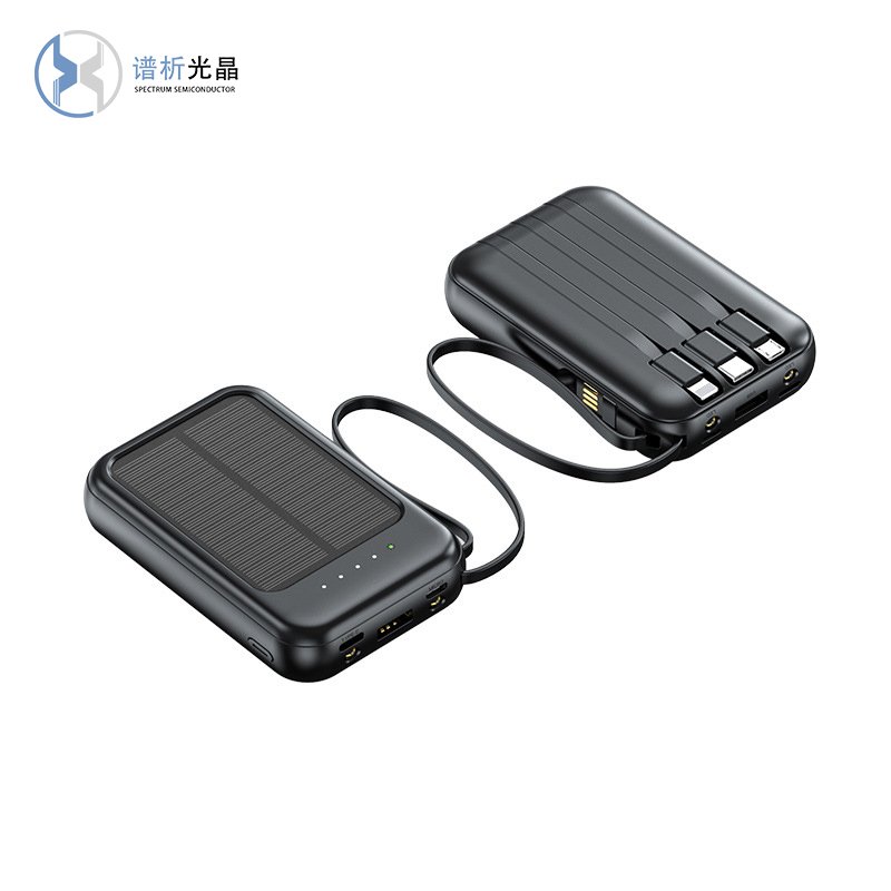 Portable Durable Solar Energy Panels Charger Keychain Power Bank 10000mAh Type C for Mobile Phone with 3 Charge Cable LED Light