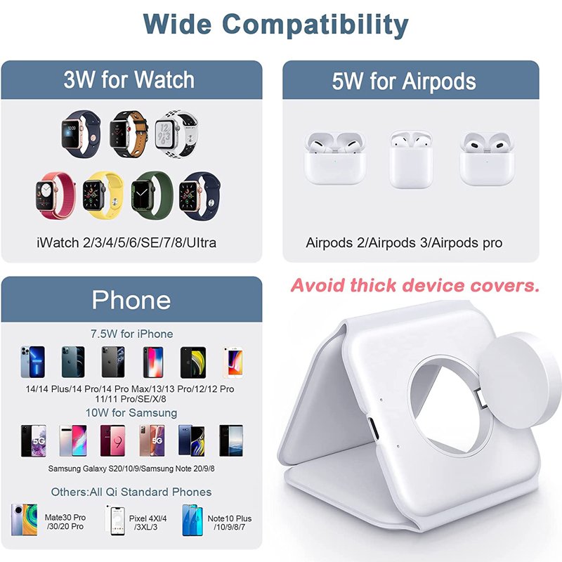 3 in 1 Foldable Wireless Charger Magnetic Fast Wireless Charging Pad Compatible For iPhone 14/Max/13 Apple Watch AirPods Pro