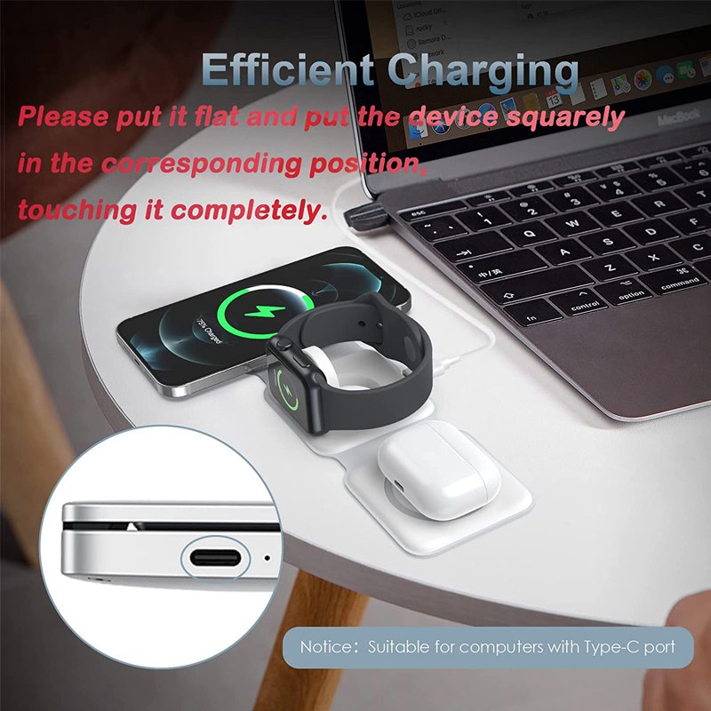 3 in 1 Foldable Wireless Charger Magnetic Fast Wireless Charging Pad Compatible For iPhone 14/Max/13 Apple Watch AirPods Pro