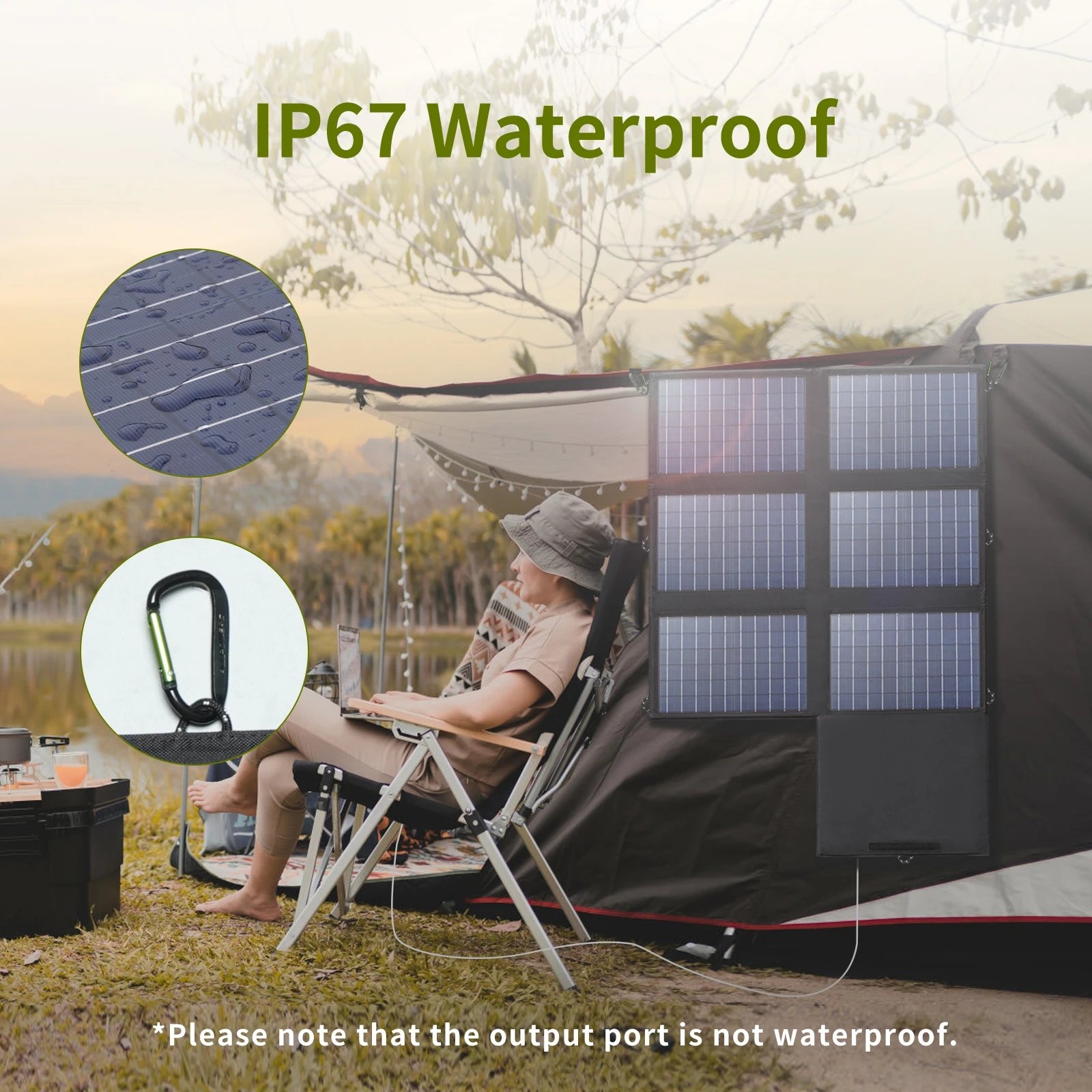 Solar Panel 60W Foldable Solar Charger with 18V DC+USB-C 60W USB A*2 for Powerstation Camping Laptop Phone Riding