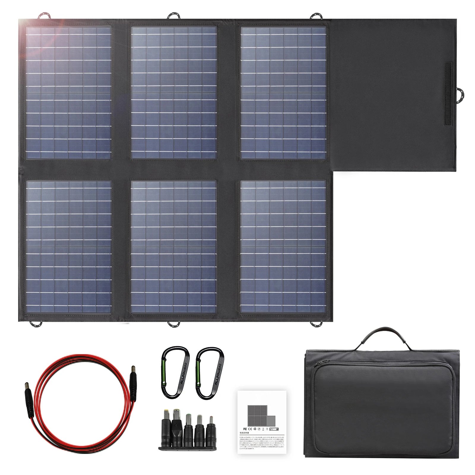 Solar Panel 60W Foldable Solar Charger with 18V DC+USB-C 60W USB A*2 for Powerstation Camping Laptop Phone Riding