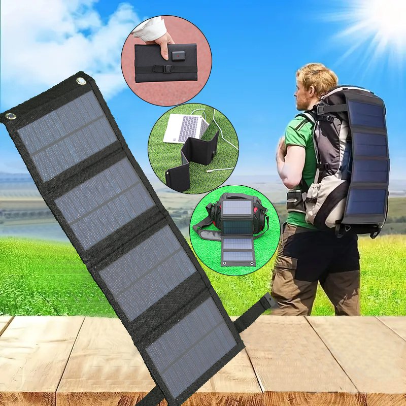 Portable Solar Panel Charger - Compact Foldable USB Power Bank for indoor & for outdoor Use