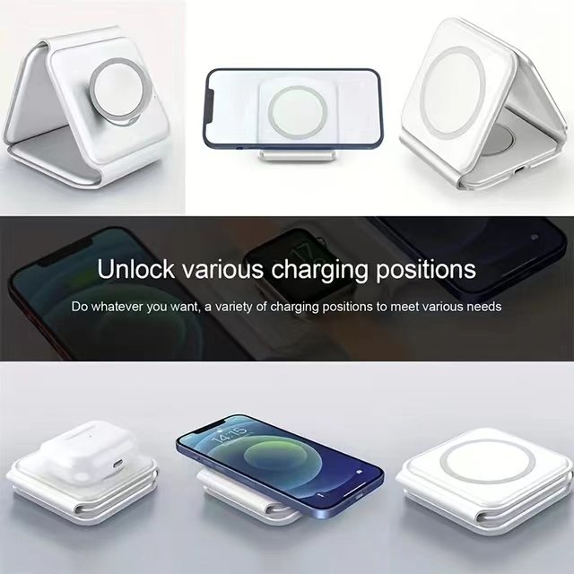 foldable 3 IN 1 Magnetic Wireless Charger for iPhone 15 14 13 For iWatch AirPods 15W Fast Charging Dock Station Folding Charger