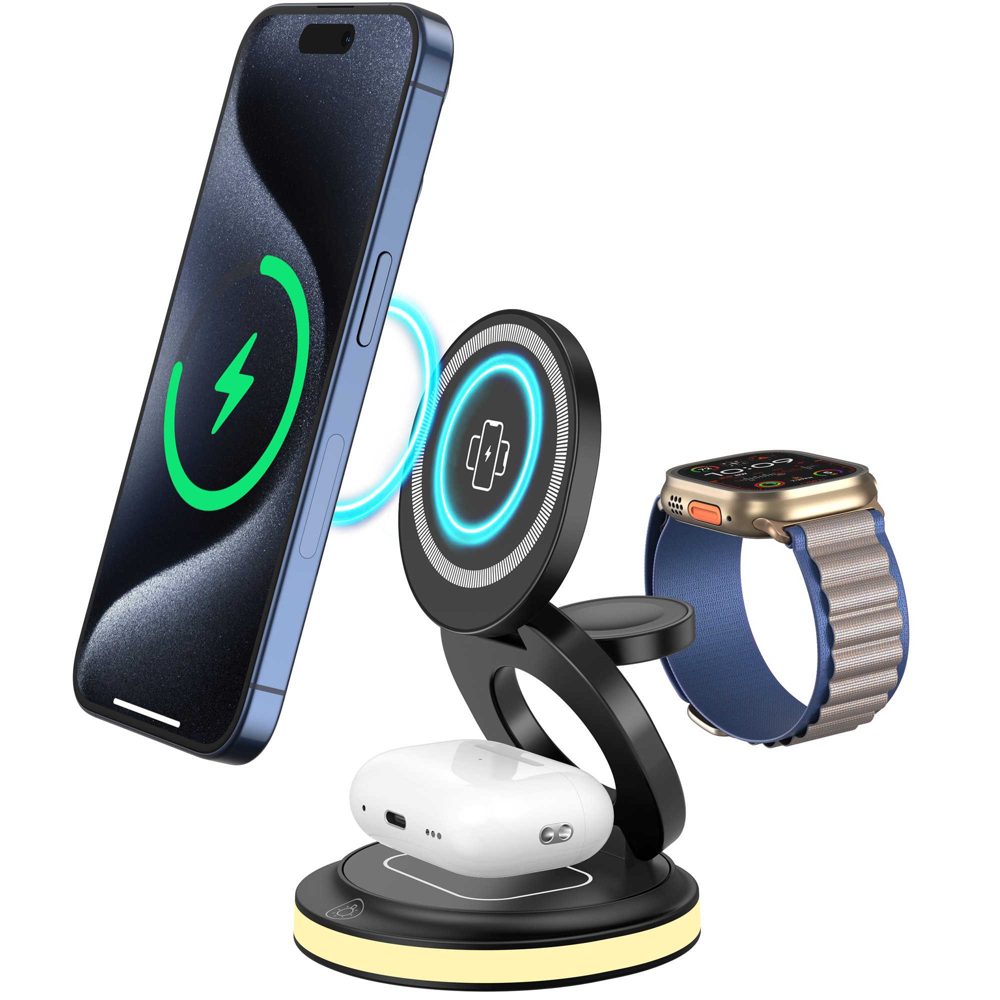 Megnetic Wireless Charging Station 15 W 3 In 1 Rotating Wireless Charger Charger Fast Charging Products