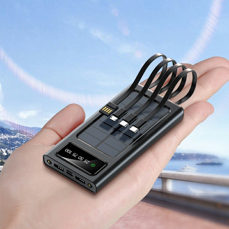 Wholesale 20000mAh Solar Power Bank Outdoor Portable Led Lights Built-In Four Cables Solar Charger Solar Power Bank With Cable