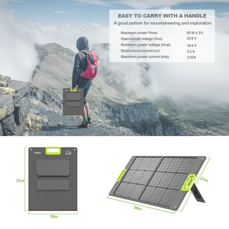 china price high efficiency outdoor camping portable foldable monocrystalline usb output etfe 24v solar panels 60w