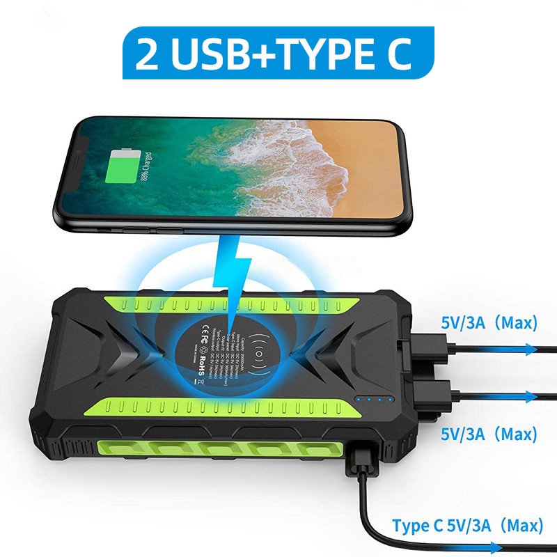 Waterproof Solar power bank 36000mah Li-Polymer Battery Charger Travel Solar Power Bank 30000mah With LED Flashlight