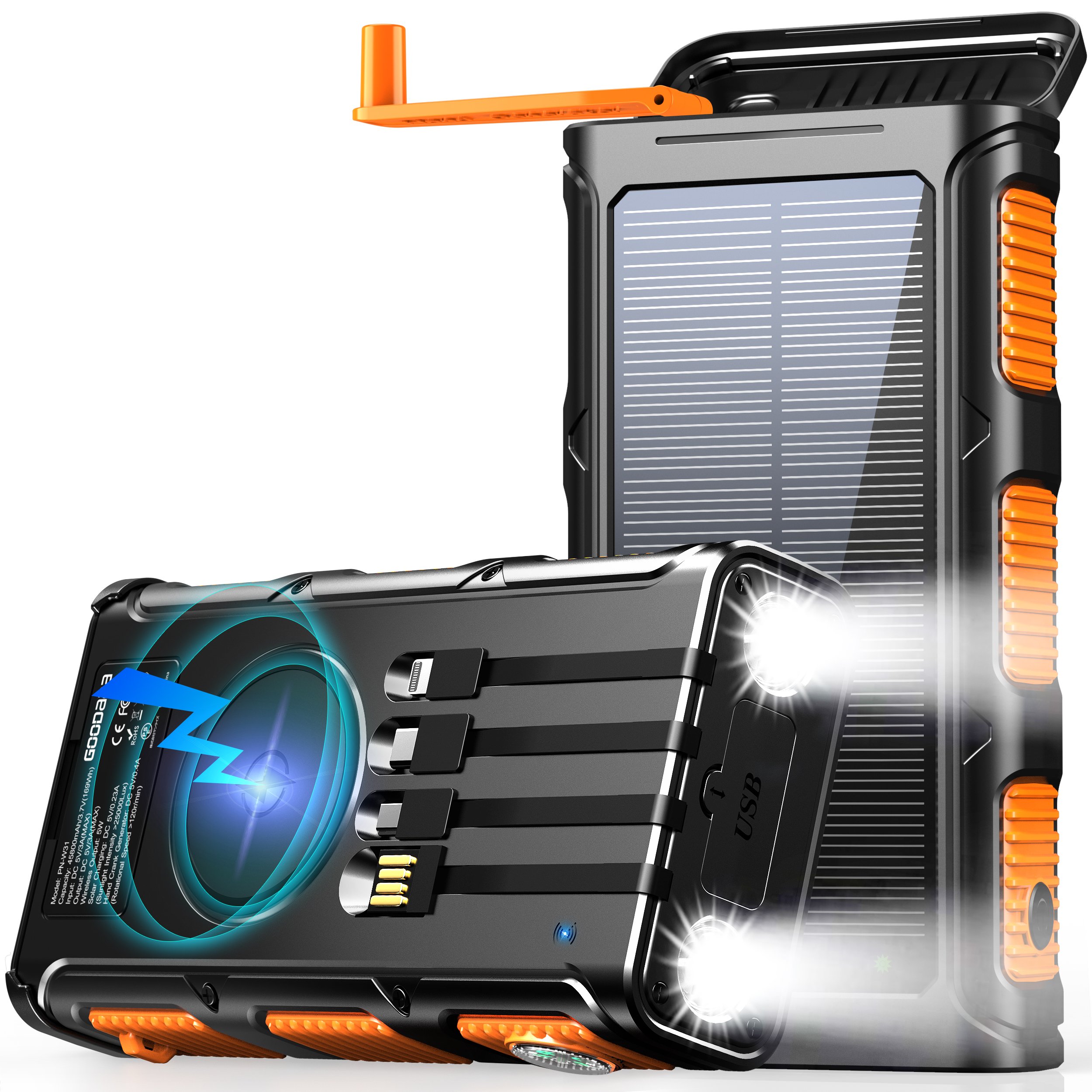 2024HOT 18400mAh solar charging wireless charger Hand Crank Generator Solar powerbank with 4 cables
