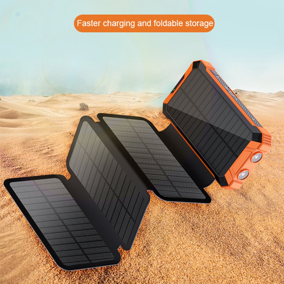 2024 New produets Outdoor Solar Wireless charging Built-in cable Flashlight 2-in-1 Large capacity 20000mah~50000mah Power bank