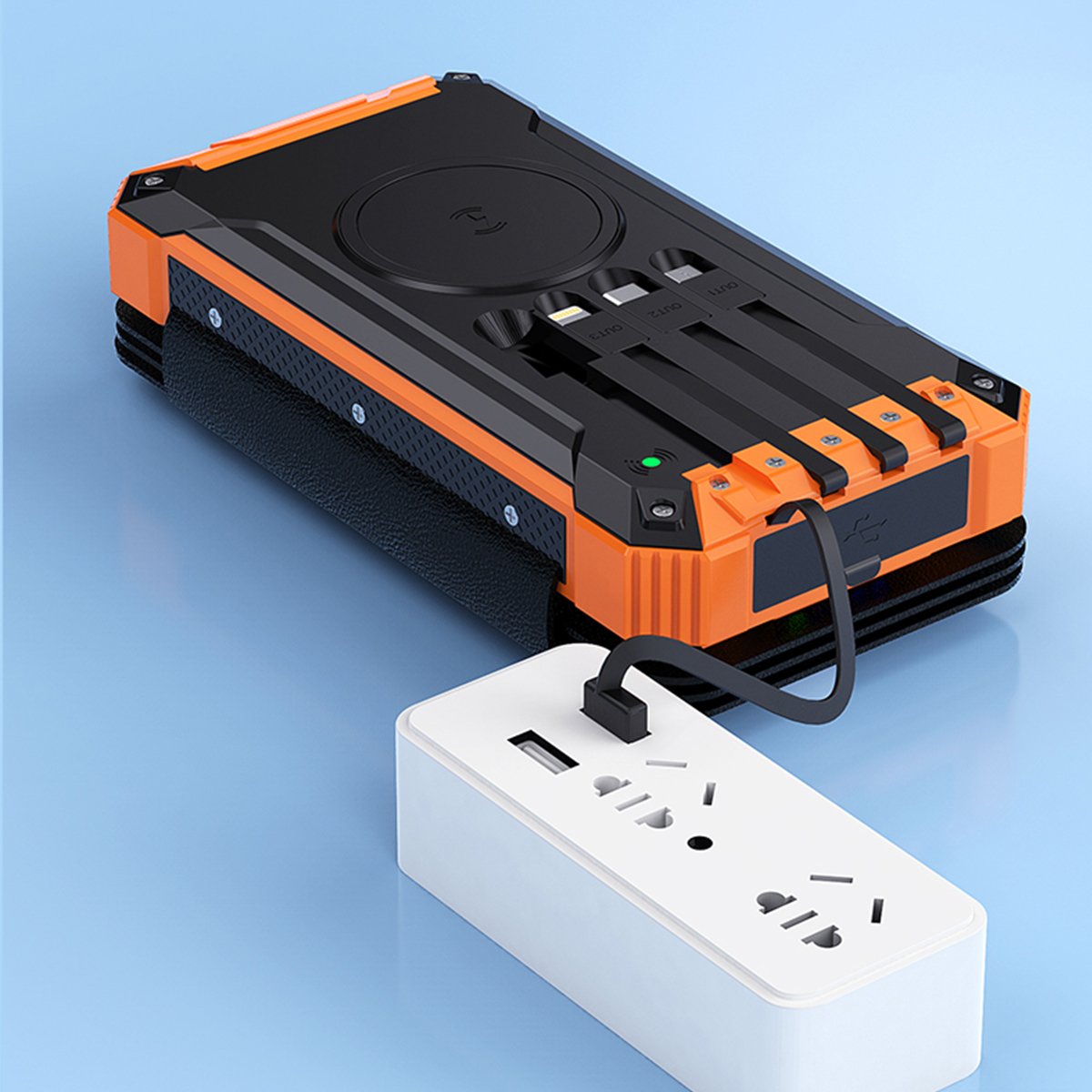 2024 New produets Outdoor Solar Wireless charging Built-in cable Flashlight 2-in-1 Large capacity 20000mah~50000mah Power bank