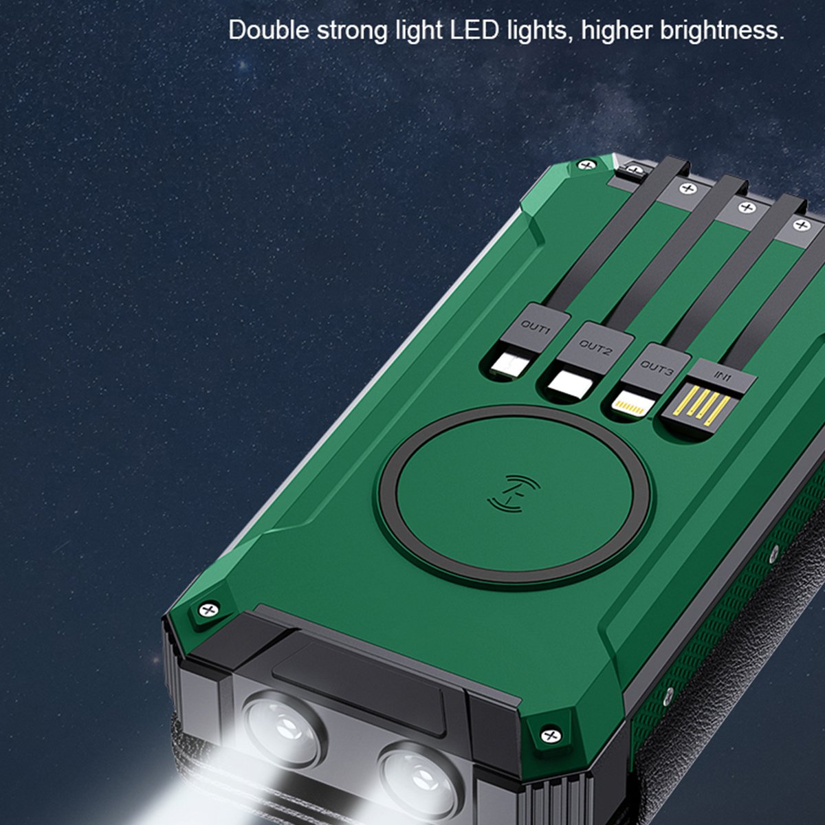 2024 New produets Outdoor Solar Wireless charging Built-in cable Flashlight 2-in-1 Large capacity 20000mah~50000mah Power bank