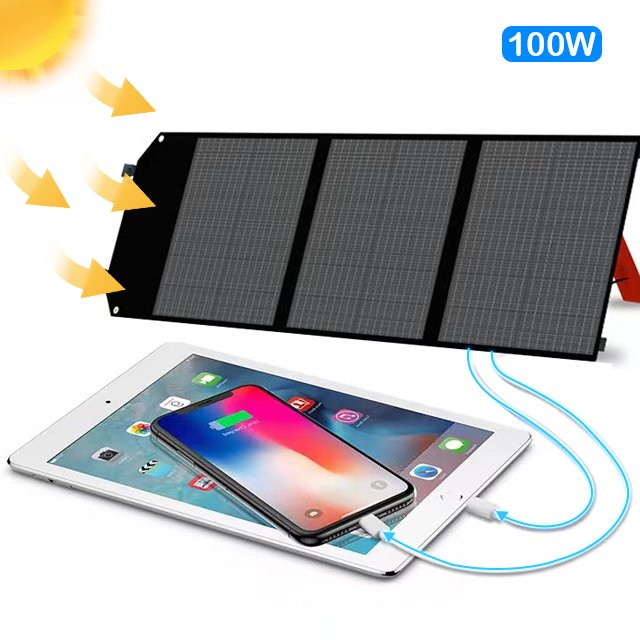 High Efficiency 100W Foldable Solar Panel Bag for Outdoor Camping and Emergency Use