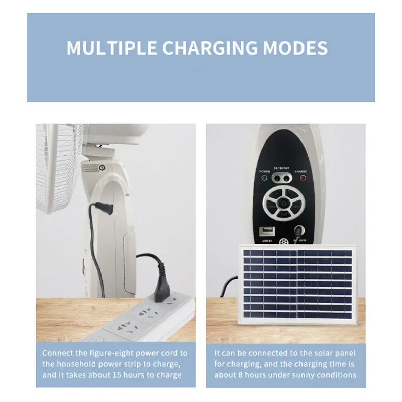Hot Special 16-Inch 9-Speed Solar Fan Remote Control Rechargeable Floor Fan High-Capacity Battery Rechargeable Standing Fan