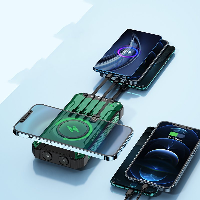 Outdoor New trending 2023 arrivals Splash Water Dust proof solar charge wireless charge 20000mAh Solar Power Bank with 4 cables