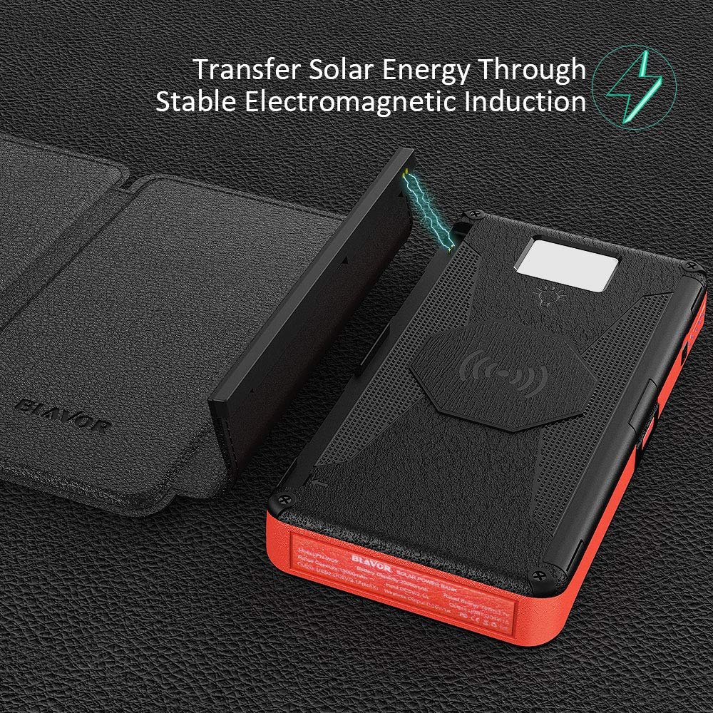 BLAVOR Qi Wireless solar Charger 16000mAh Portable Power Bank with Dual Output