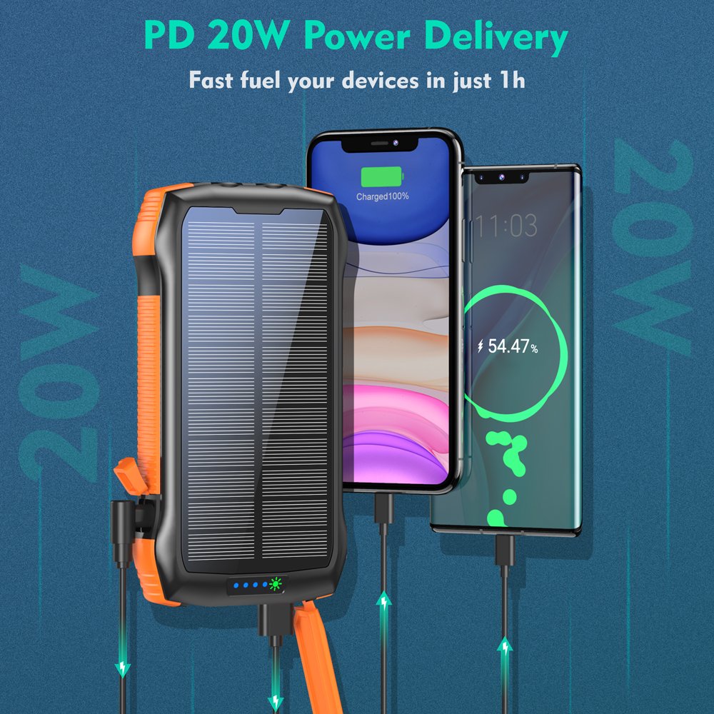 New Products 2024 OEM Logo Wireless PD 20W Fast Charging Outdoor Waterproof Portable Large Capacity 20000mAh Solar Power Banks