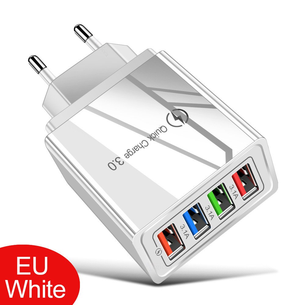 Color 4USB mobile phone charger 3A flat-panel travel charger charging head American standard European standard charger