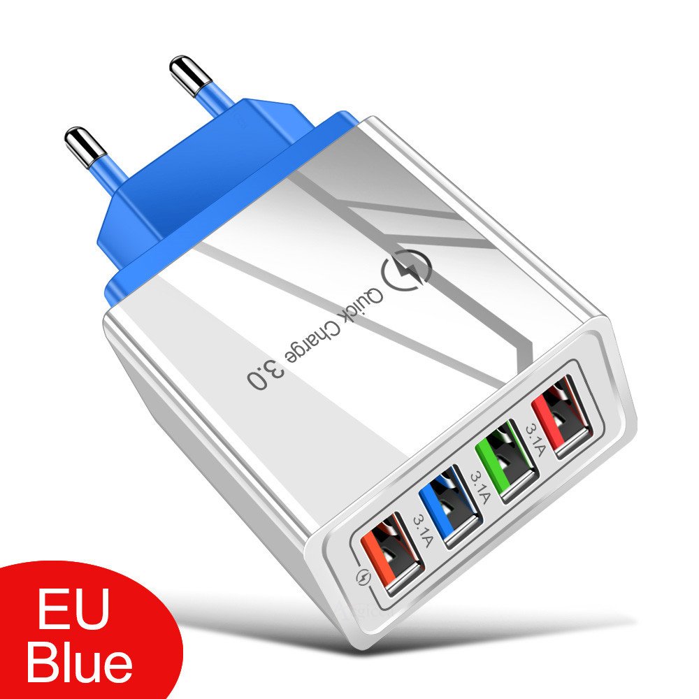 Color 4USB mobile phone charger 3A flat-panel travel charger charging head American standard European standard charger