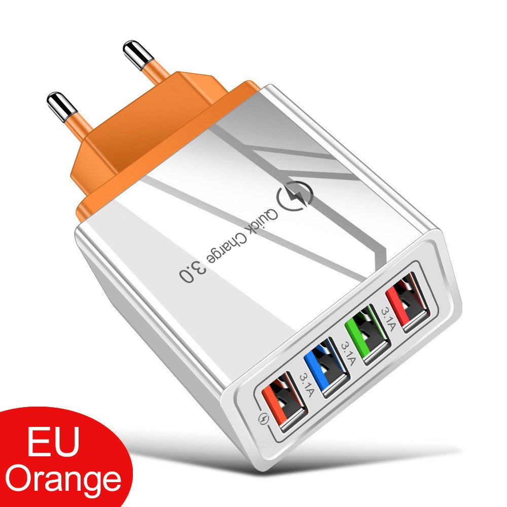 Color 4USB mobile phone charger 3A flat-panel travel charger charging head American standard European standard charger
