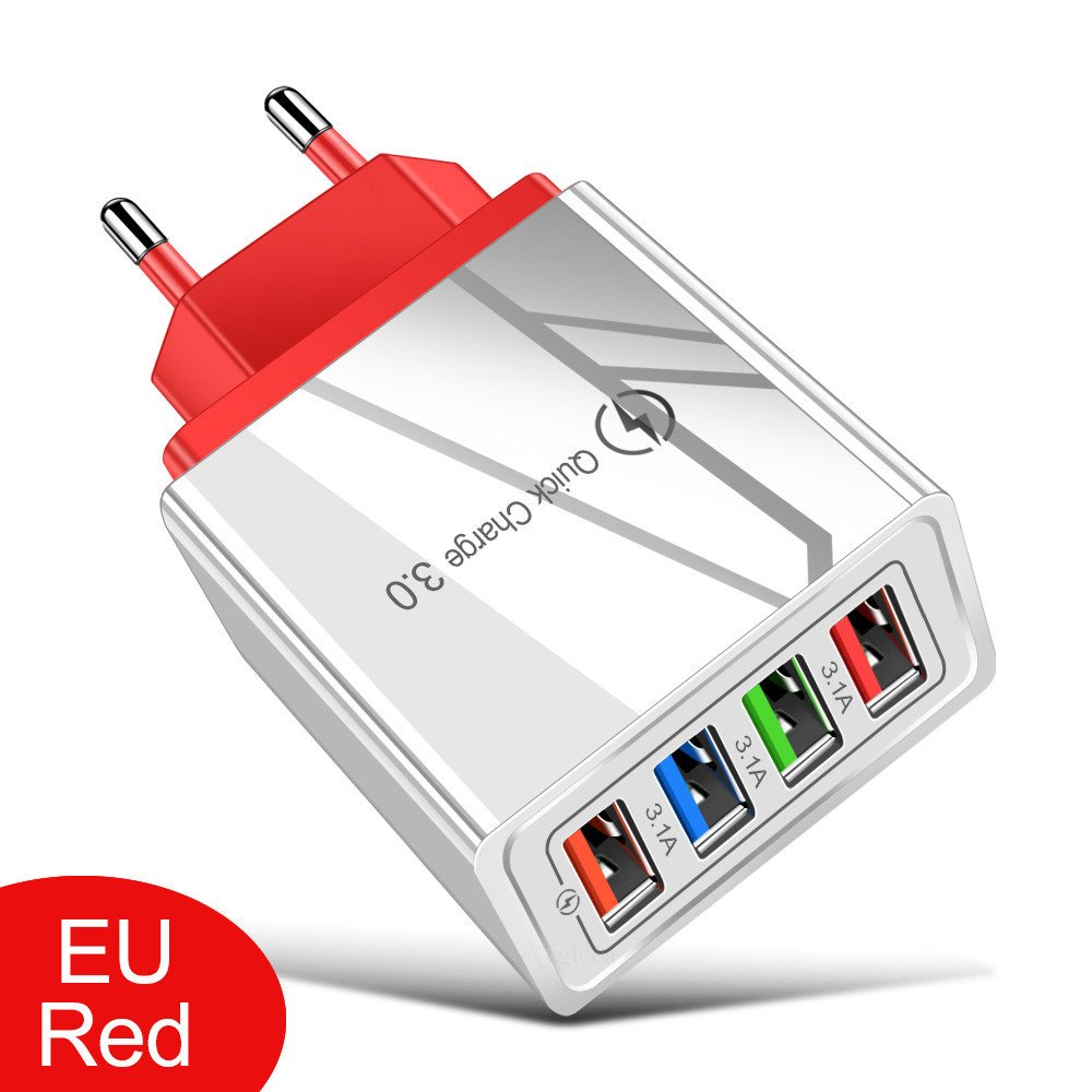 Color 4USB mobile phone charger 3A flat-panel travel charger charging head American standard European standard charger