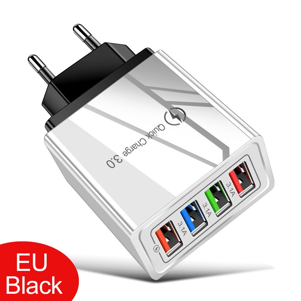 Color 4USB mobile phone charger 3A flat-panel travel charger charging head American standard European standard charger