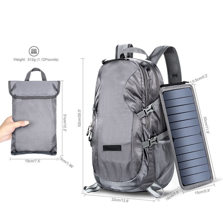 Outdoor Sports Folding Bag Mountaineering Rock-climb Travel Solar Panels Hiking Powered Rechargeable Backpack