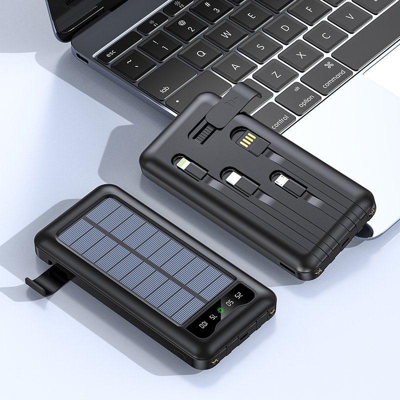 New Portable Mobile Charger Solar Power Bank 10000Mah Double Led Display 4 Wires Powerbank For All Phone Oem
