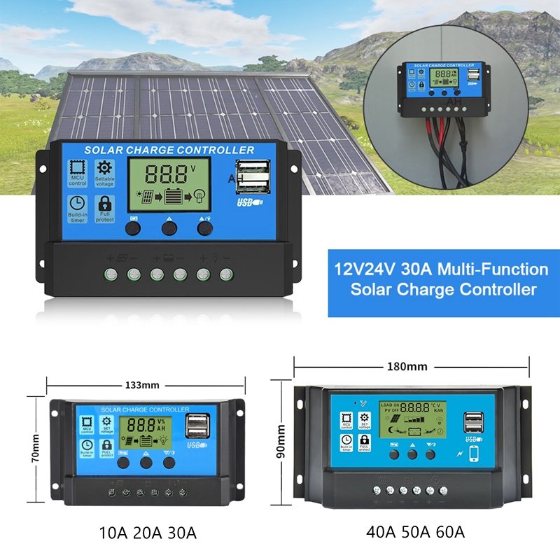 Factory price 12v 24v Lead acid Lithium lifepo4 battery Regulator 10a 20a 30a 40a 50a 60a Solar Charger Controller PWM