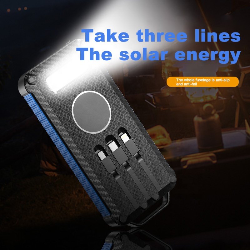 Portable Solar Power Bank with LED Flashlight 10000mAh USB Solar Panel Wireless Power Bank Solar Charger For Mobilephone drones