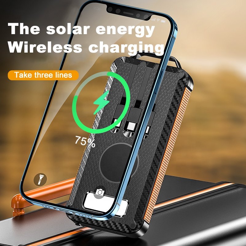 Portable Solar Power Bank with LED Flashlight 10000mAh USB Solar Panel Wireless Power Bank Solar Charger For Mobilephone drones