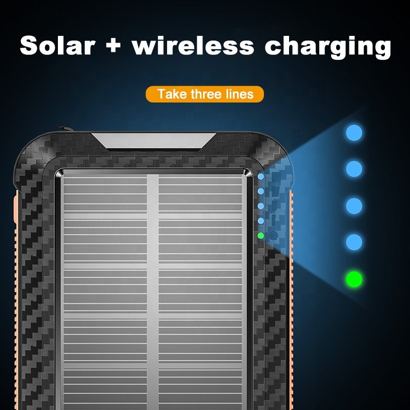 Portable Solar Power Bank with LED Flashlight 10000mAh USB Solar Panel Wireless Power Bank Solar Charger For Mobilephone drones
