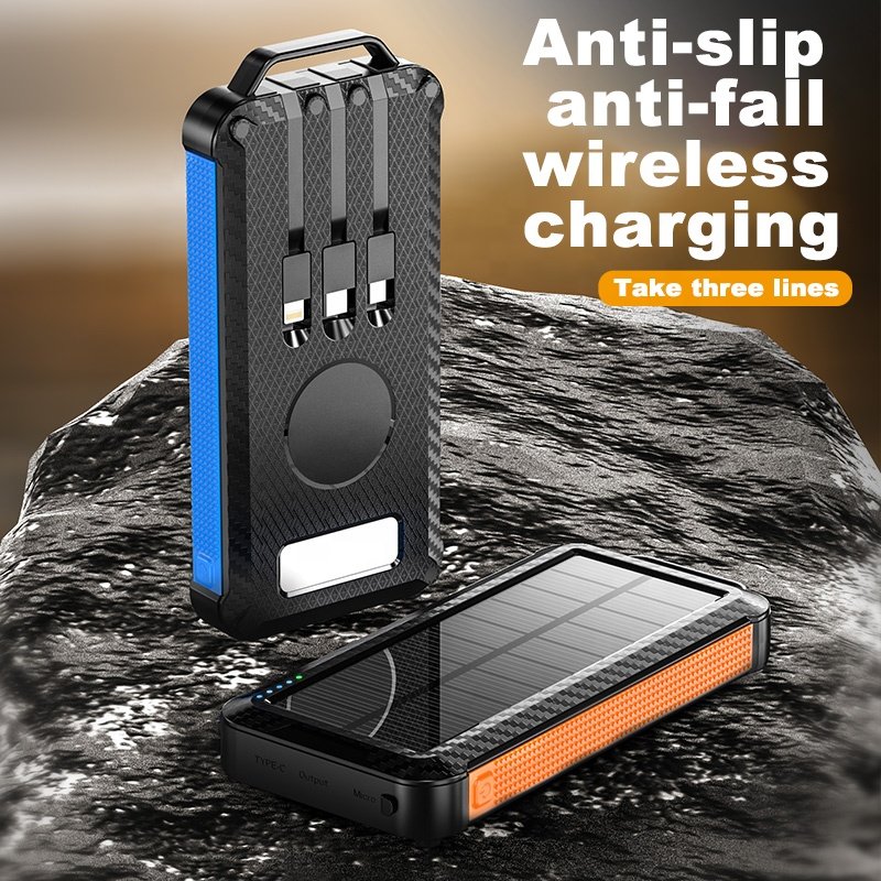 Portable Solar Power Bank with LED Flashlight 10000mAh USB Solar Panel Wireless Power Bank Solar Charger For Mobilephone drones