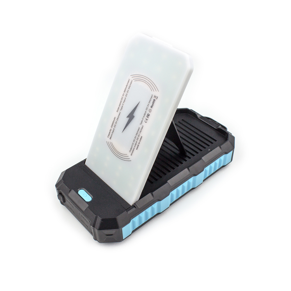 Dual USB Portable 30000mah Solar Power Bank Wireless Waterproof Charger with Stand Mobile Power Supply Station