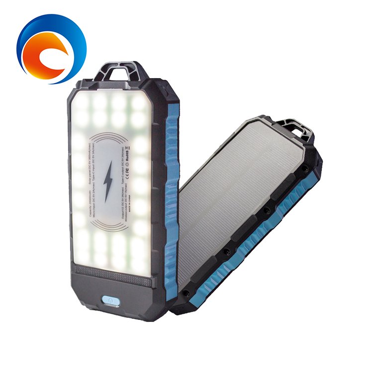 Dual USB Portable 30000mah Solar Power Bank Wireless Waterproof Charger with Stand Mobile Power Supply Station