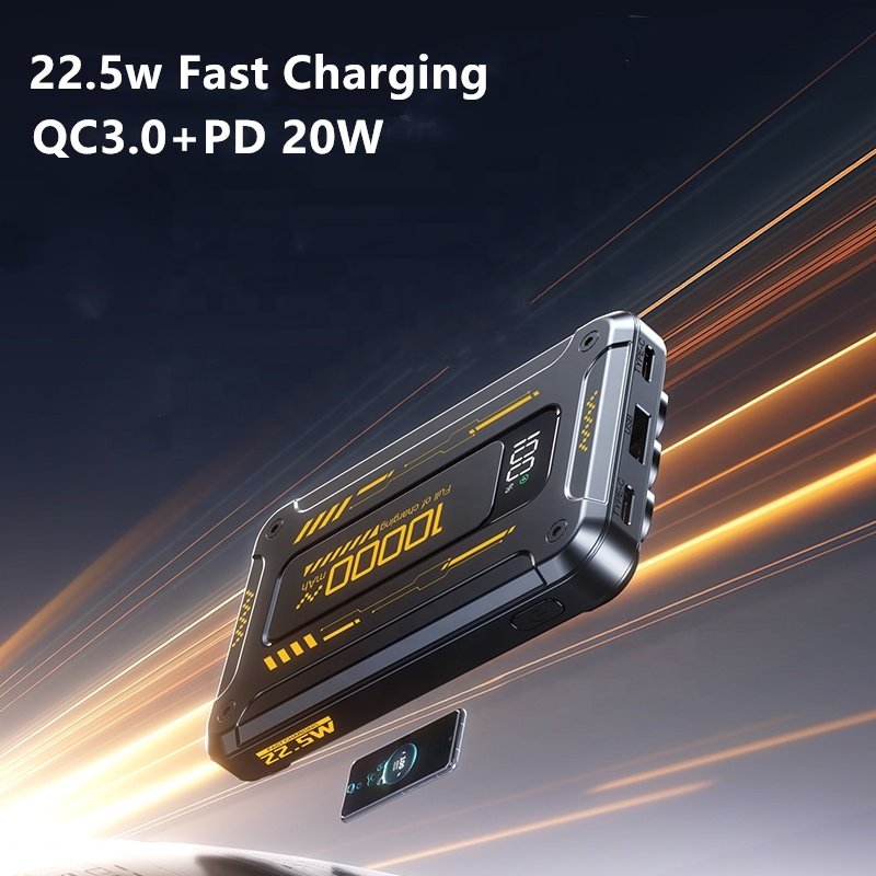 Custom logo 22.5W Super Fast Charge 10000mAh Powerbank USB-C Led Battery Display Built-in Cables 10000mAh Power Bank