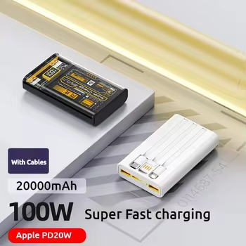 New Portable 10000mAh Power Banks Station Custom Universal Cable Fast Charging Transparent PD 20W 22.5W Power Bank