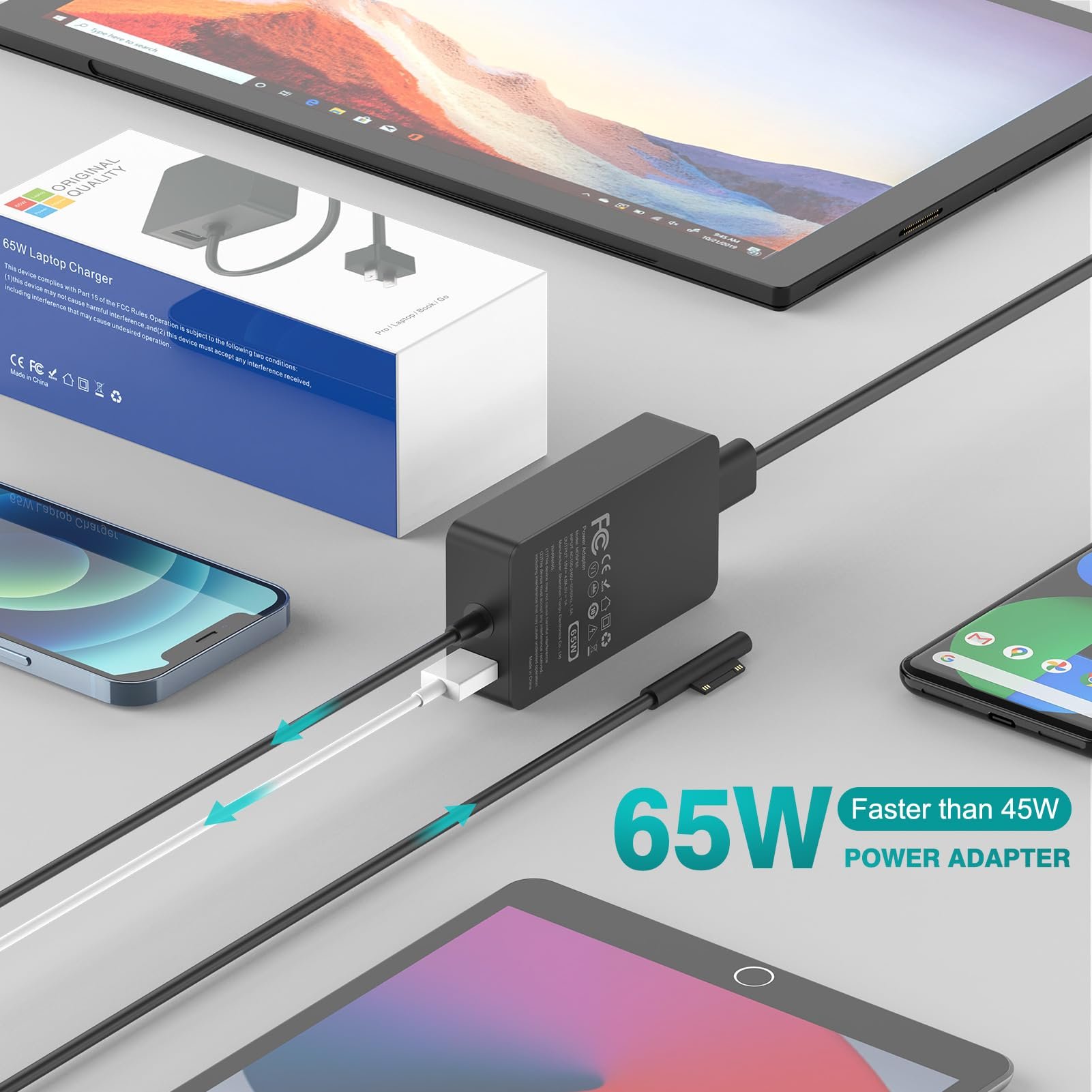 Laptop Charger 65W 44W 15V 2.58A Microsoft Surface Charger for Microsoft Surface Pro 9, 8, 7+, 7, 6, 5, 4, 3, X