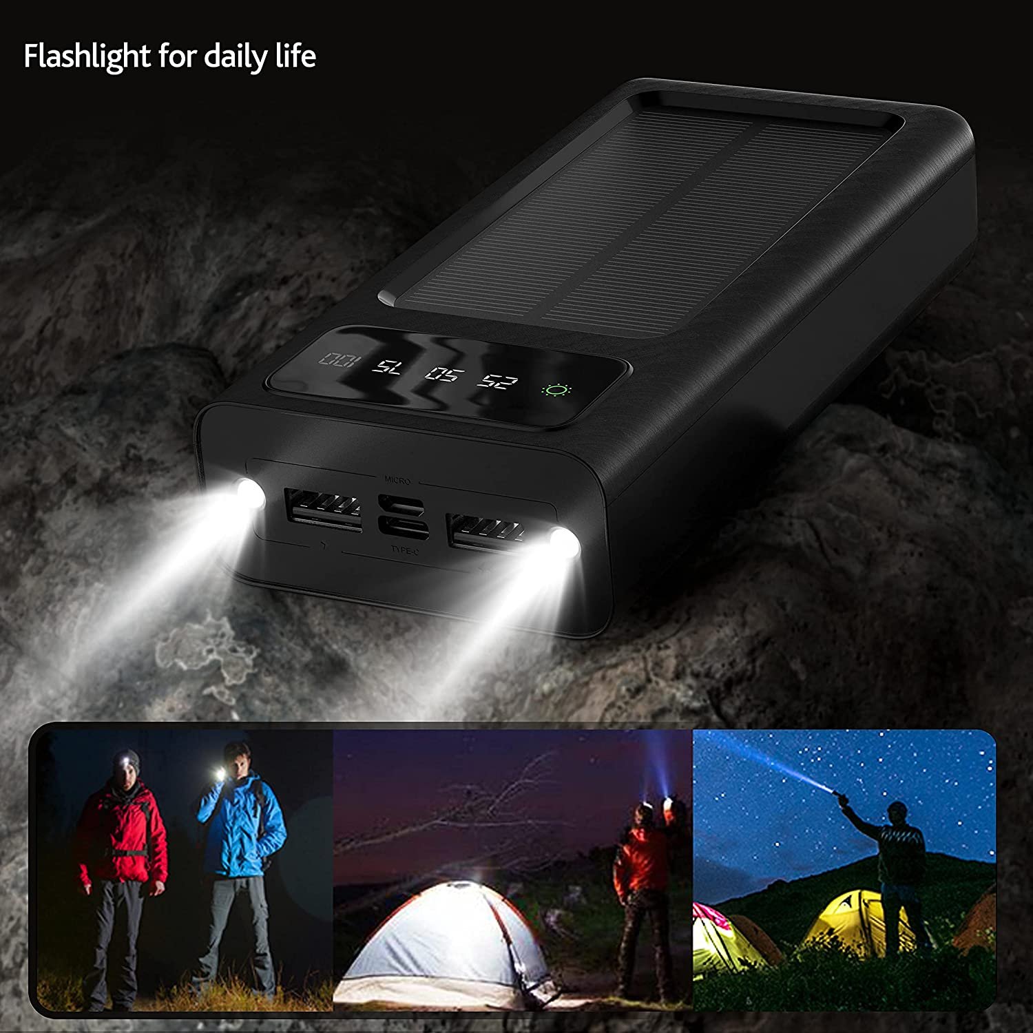 30000mah With Led Charger Portable Solar Power Bank Solar Power Bank With Cable Customizable Logo Power Station 20000mah