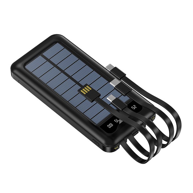 Solar Power Bank 10000mah 4 Type Cable USB TYPE-C Li-polymer Battery Charger Travel Solar Power Bank