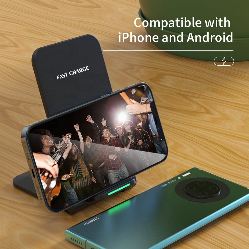 High Quality Custom multifunction portable charge type c phone charger fast charging Holder 15W Stand Foldable Wireless Charger