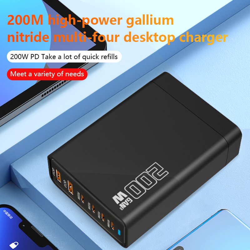 200W Charger 6 Port USB C PD100W Multi-port Fast Charger for Laptop Mobile Phone