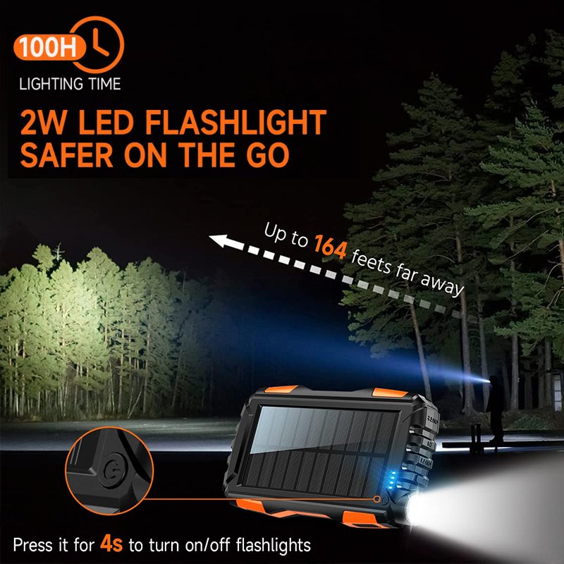 High Capacity 42800mAh 30000mAh 36000mAh 27000mAh 25000mAh Solar Power Bank With Wireless Charging Emergency LED Lamp Light