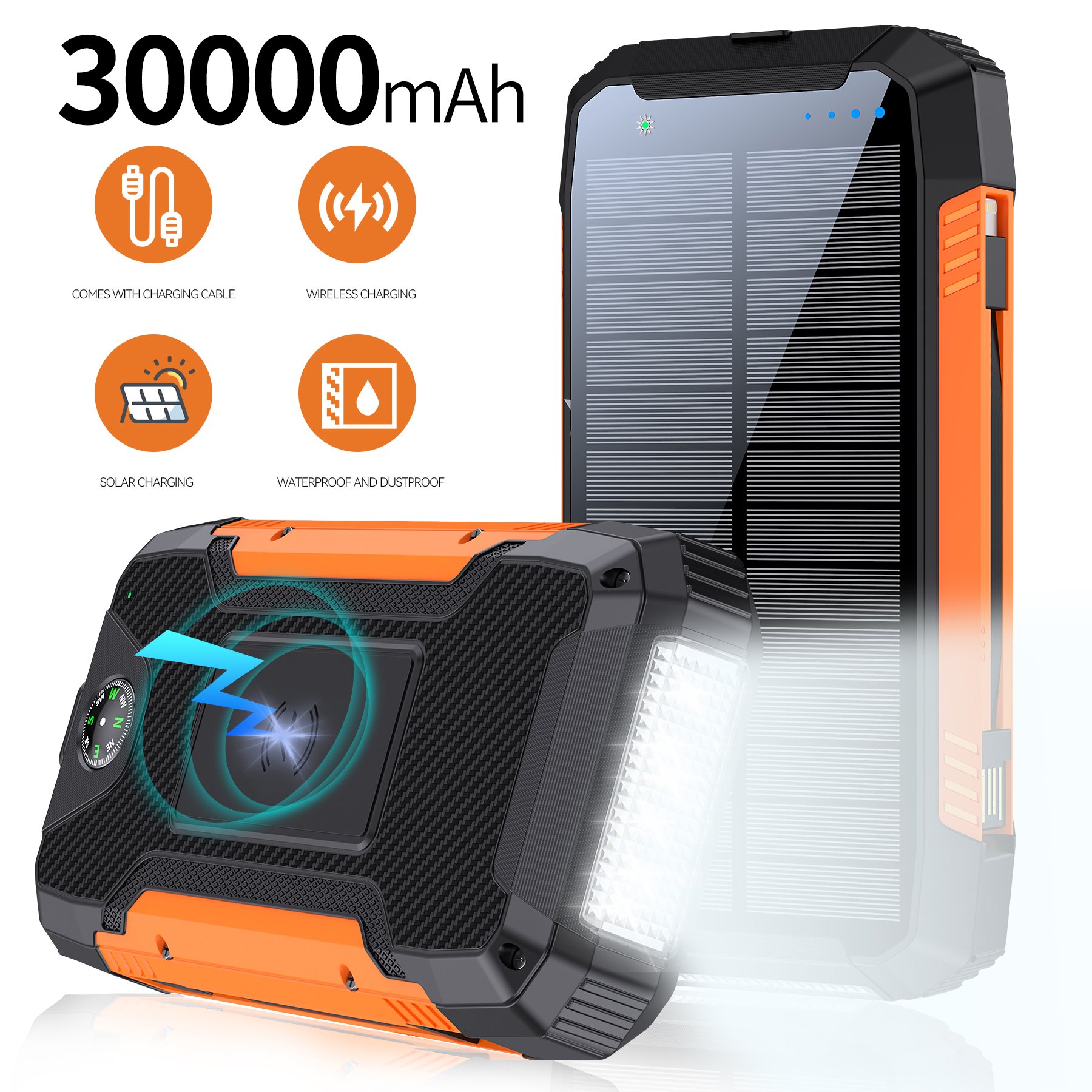40000mah solar power bank illumination camping waterproof charger travel power bank led solar power bank