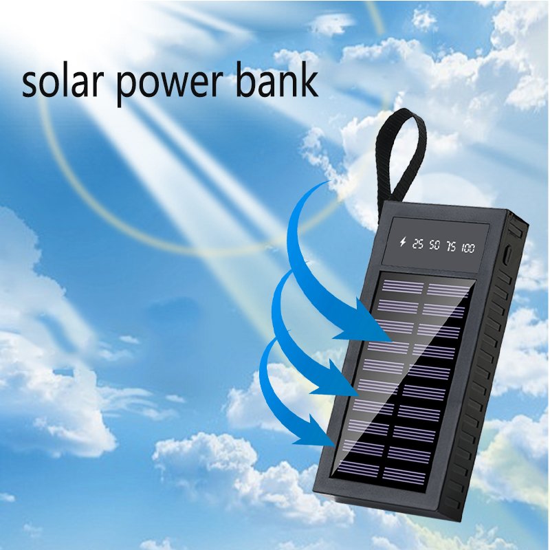 Solar Power Bank 20000mAh, Portable Solar Phone Charger with Flashlight 4 Output Ports
