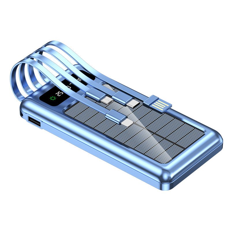 Wholesale Solar Power Charger With Cables, Factory Direct High Quality Double LED Light Fast Charging Mobile Power Bank 20000mAh