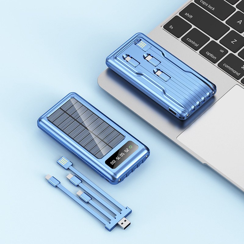 Wholesale Solar Power Charger With Cables, Factory Direct High Quality Double LED Light Fast Charging Mobile Power Bank 20000mAh