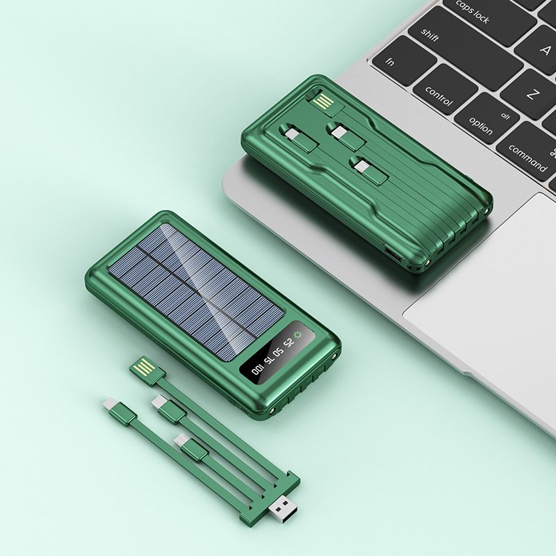 Wholesale Solar Power Charger With Cables, Factory Direct High Quality Double LED Light Fast Charging Mobile Power Bank 20000mAh